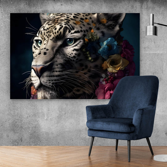 Leinwandbild Leopardenkopf Digital Art Querformat