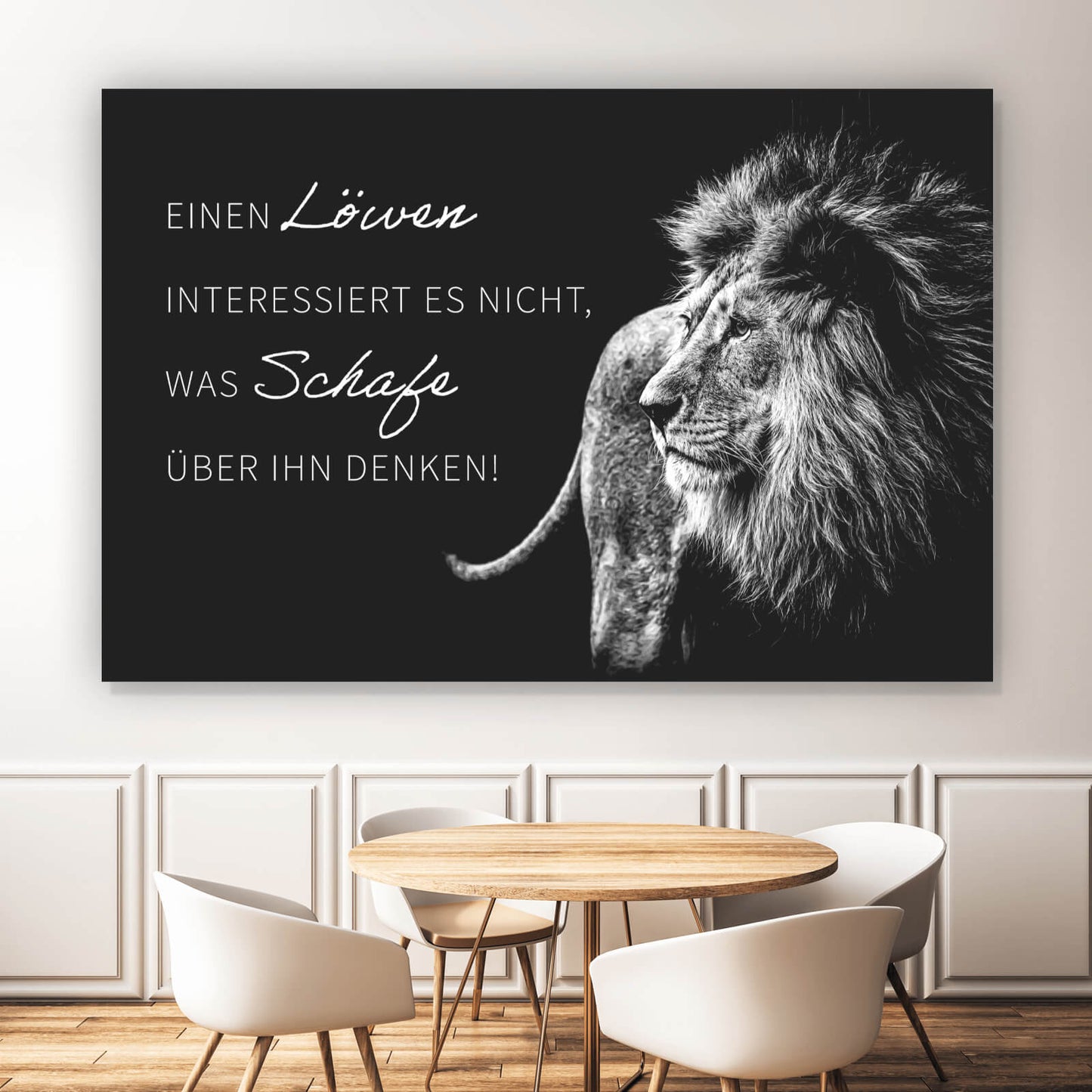 Leinwandbild Löwe mit Spruch Querformat