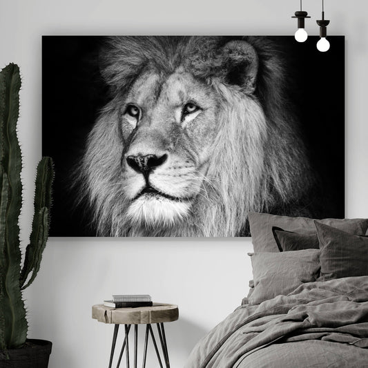 Leinwandbild Löwen Portrait schwarz weiß Querformat