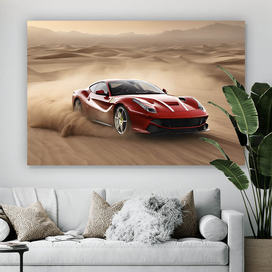 Leinwandbild Luxus Sportwagen in der Wüste Querformat