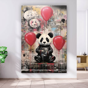 Leinwandbild Pandabär mit Balloons Hochformat