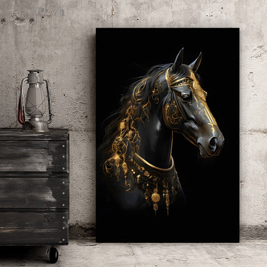 Leinwandbild Pferd mit goldenen Ornamenten Hochformat