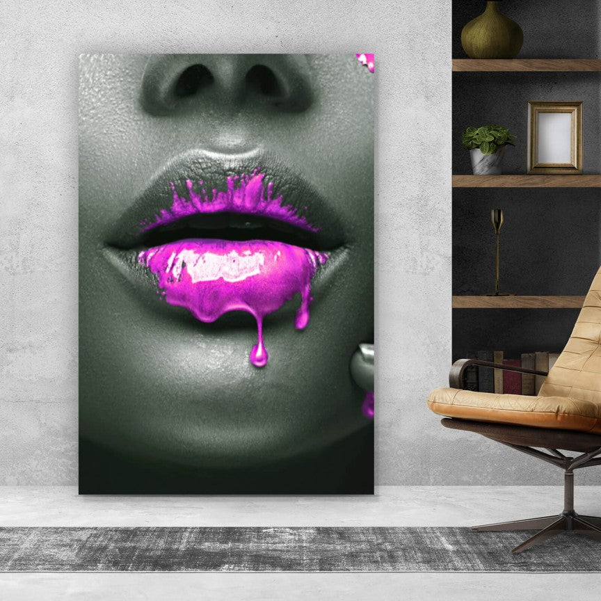 Leinwandbild Pinke sinnliche Lippen Hochformat