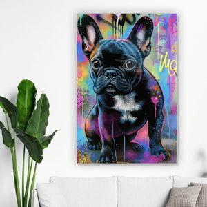Leinwandbild Poppiges Portrait einer Bulldogge Hochformat