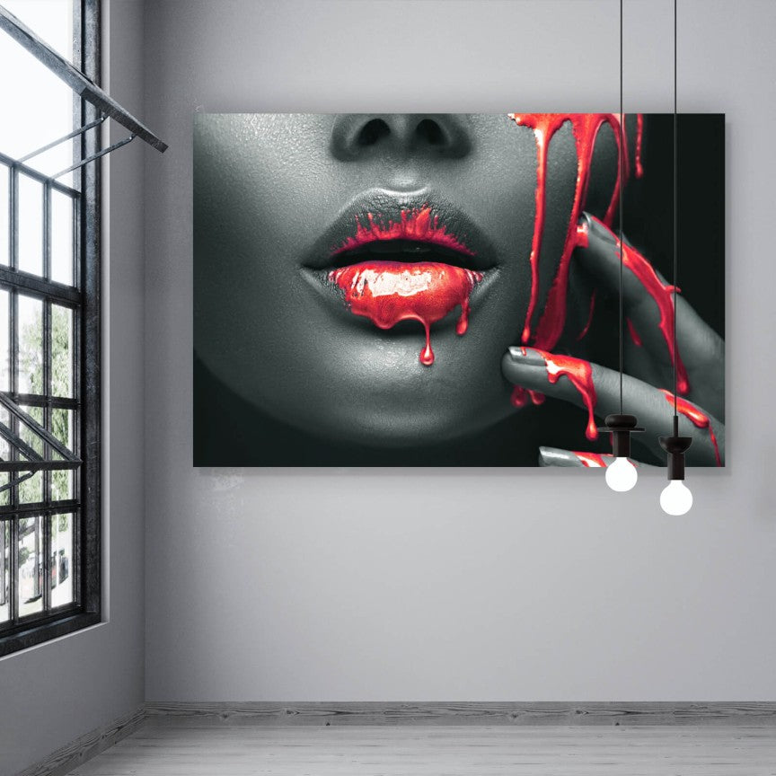 Leinwandbild Rote sinnliche Lippen Querformat