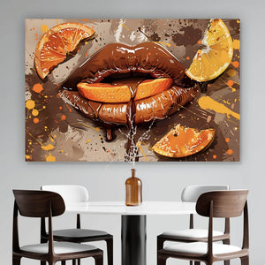Leinwandbild Sexy Lippen mit Orangen und Schololade Querformat