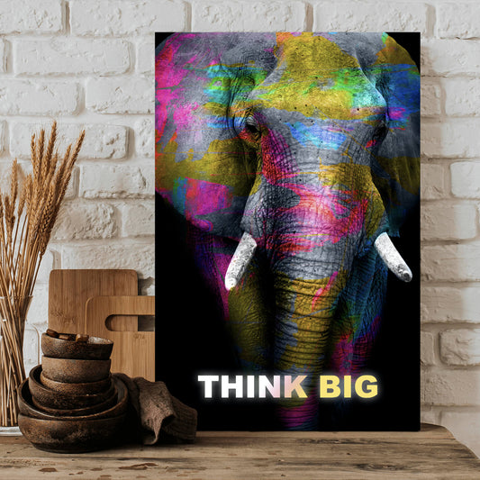 Leinwandbild Think Big Elefant Hochformat