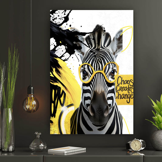 Leinwandbild Zebra mit Brille Abstrakt Hochformat