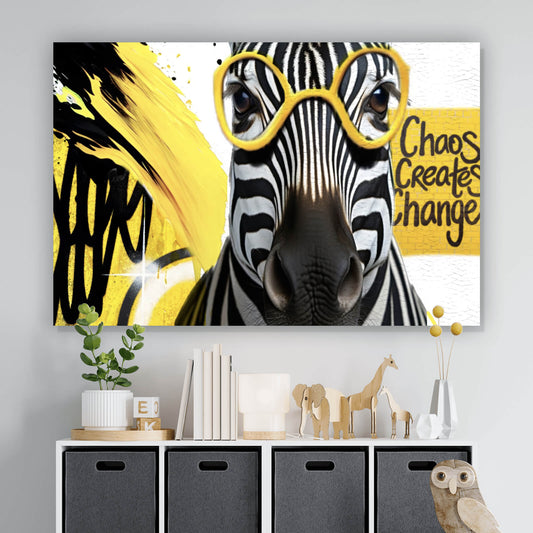 Leinwandbild Zebra mit Brille Abstrakt Querformat