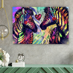 Leinwandbild Zebrapaar in Love Pop Art Querformat