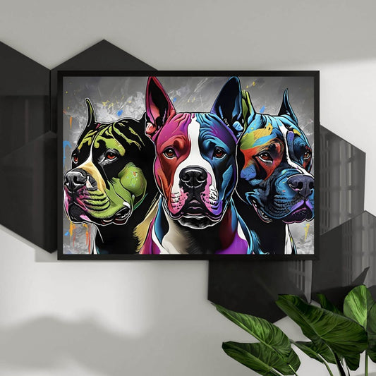 Poster Abstraktes Portrait von drei Hunden Querformat