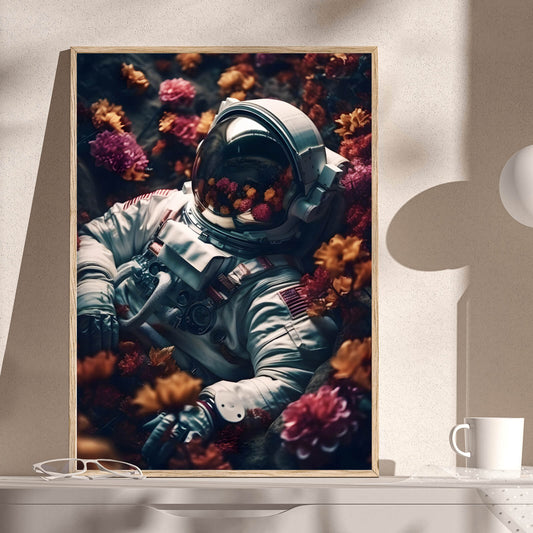 Poster Astronaut Blumenmeer Digial Art Hochformat