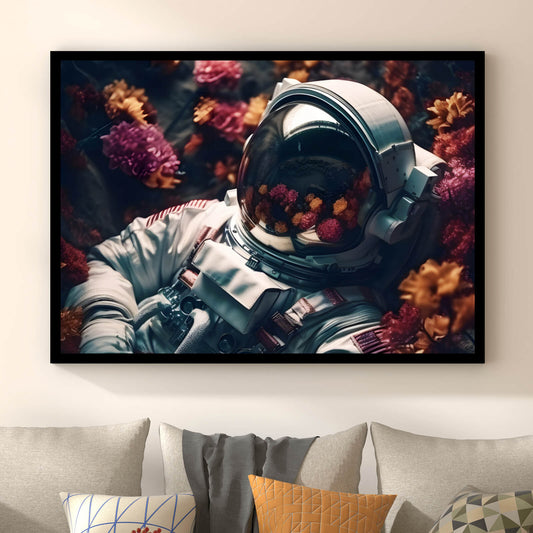 Poster Astronaut Blumenmeer Digial Art Querformat