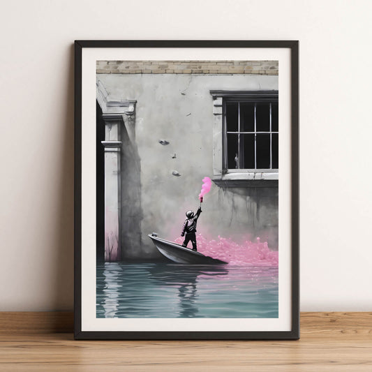 Poster Banksy Junge auf dem Boot Hochformat