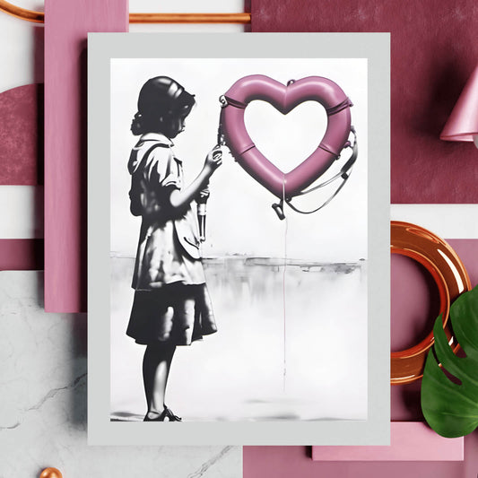 Poster Banksy Mädchen mit Herz Hochformat