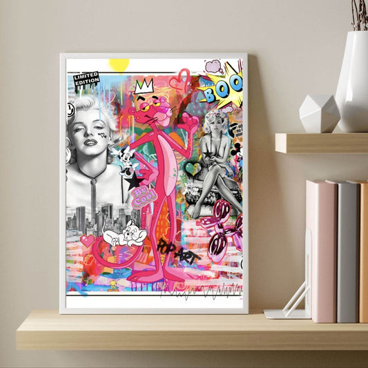 Poster Bunte Collage mit Comicfiguren Hochformat