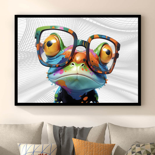 Poster Bunter Frosch mit Brille Querformat