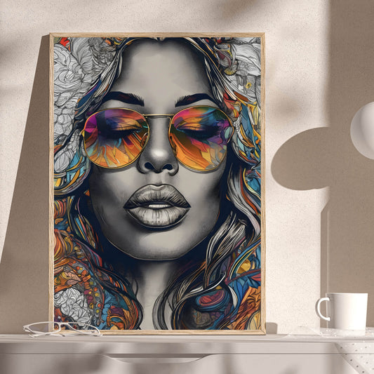 Poster buntes abstraktes Frauenportrait Vintage Hochformat