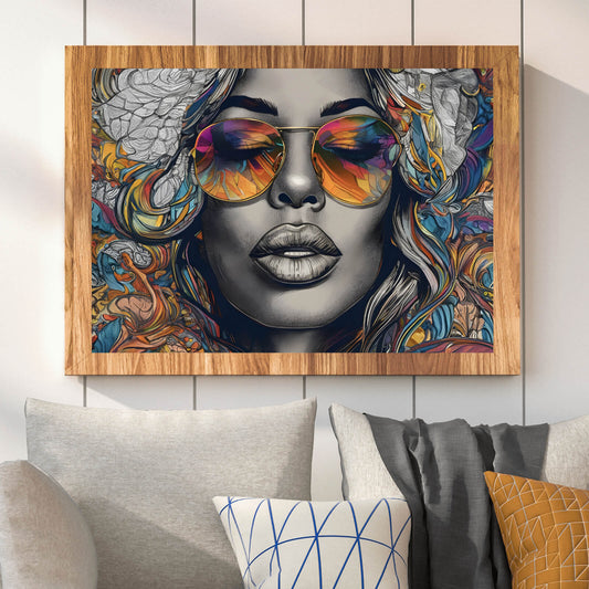 Poster buntes abstraktes Frauenportrait Vintage Querformat