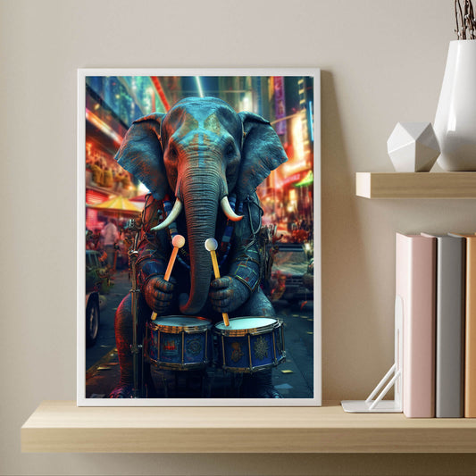 Poster Elefant mit Trommeln Digital Art Hochformat