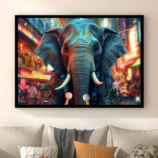 Poster Elefant mit Trommeln Digital Art Querformat