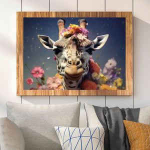 Poster Giraffe mit Blumen Digital Art Querformat