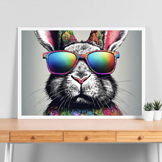 Poster Hase mit Regenbogenbrille Querformat