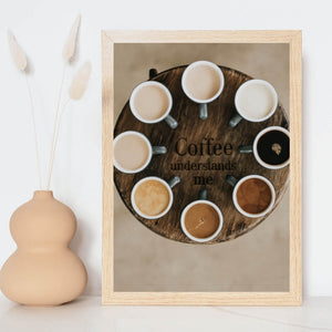 Poster Kaffeetassen auf einem Tablett Hochformat