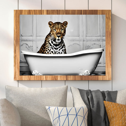 Poster Leopard in der Badewanne Querformat