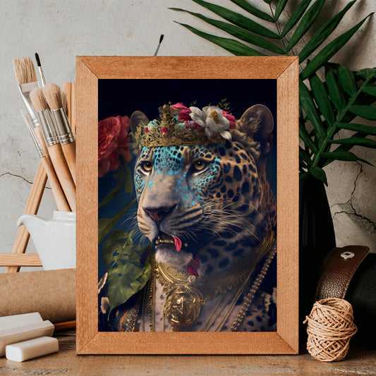 Poster Leopard mit Krone Digital Art Hochformat