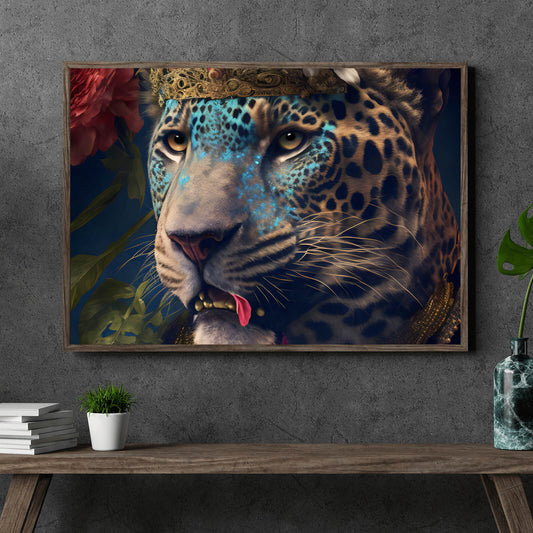 Poster Leopard mit Krone Digital Art Querformat