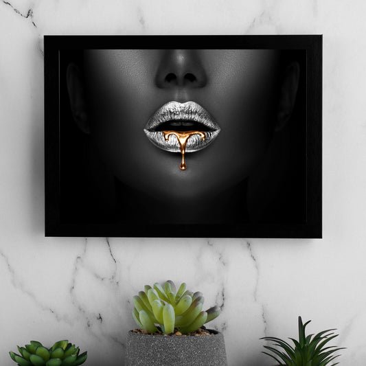 Poster Lippen mit Gold und Silber Querformat