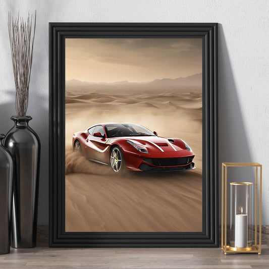 Poster Luxus Sportwagen in der Wüste Hochformat