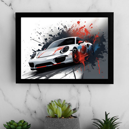 Poster Luxus Sportwagen mit Farbspritzer Querformat