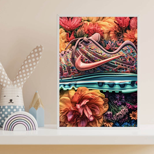 Poster Moderner Sneaker im Blumendesign Hochformat