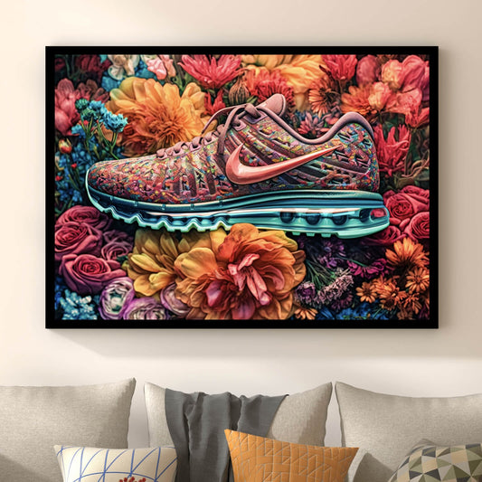 Poster Moderner Sneaker im Blumendesign Querformat