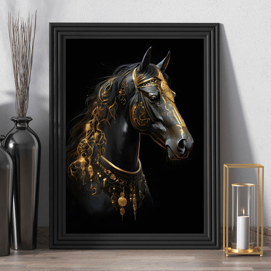 Poster Pferd mit goldenen Ornamenten Hochformat