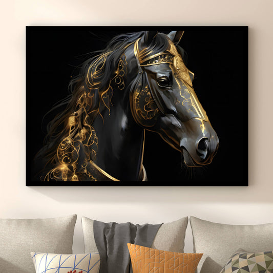 Poster Pferd mit goldenen Ornamenten Querformat