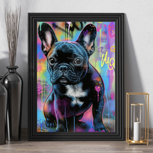 Poster Poppiges Portrait einer Bulldogge Hochformat