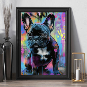Poster Poppiges Portrait einer Bulldogge Hochformat