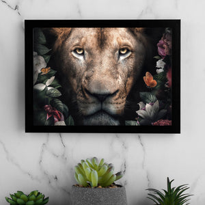 Poster Löwe mit Blumen Querformat