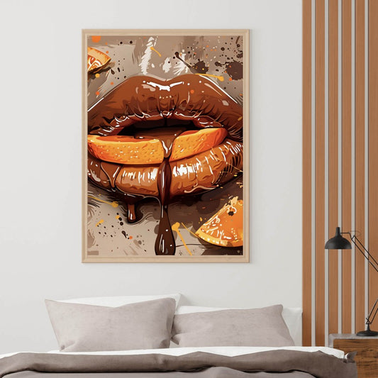 Poster Sexy Lippen mit Orangen und Schololade Hochformat