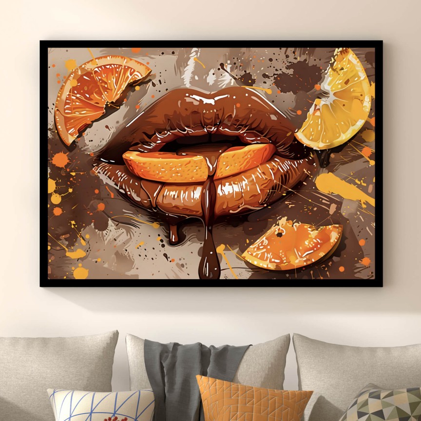 Poster Sexy Lippen mit Orangen und Schololade Querformat