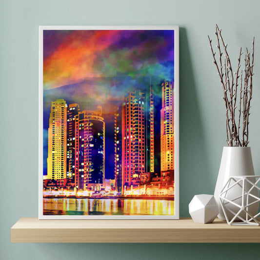 Poster Skyline Stadt PopArt Hochformat