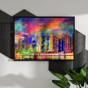 Poster Skyline Stadt PopArt Querformat