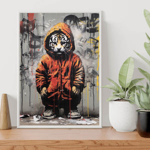 Poster Tiger Junge Street Art Stil Hochformat