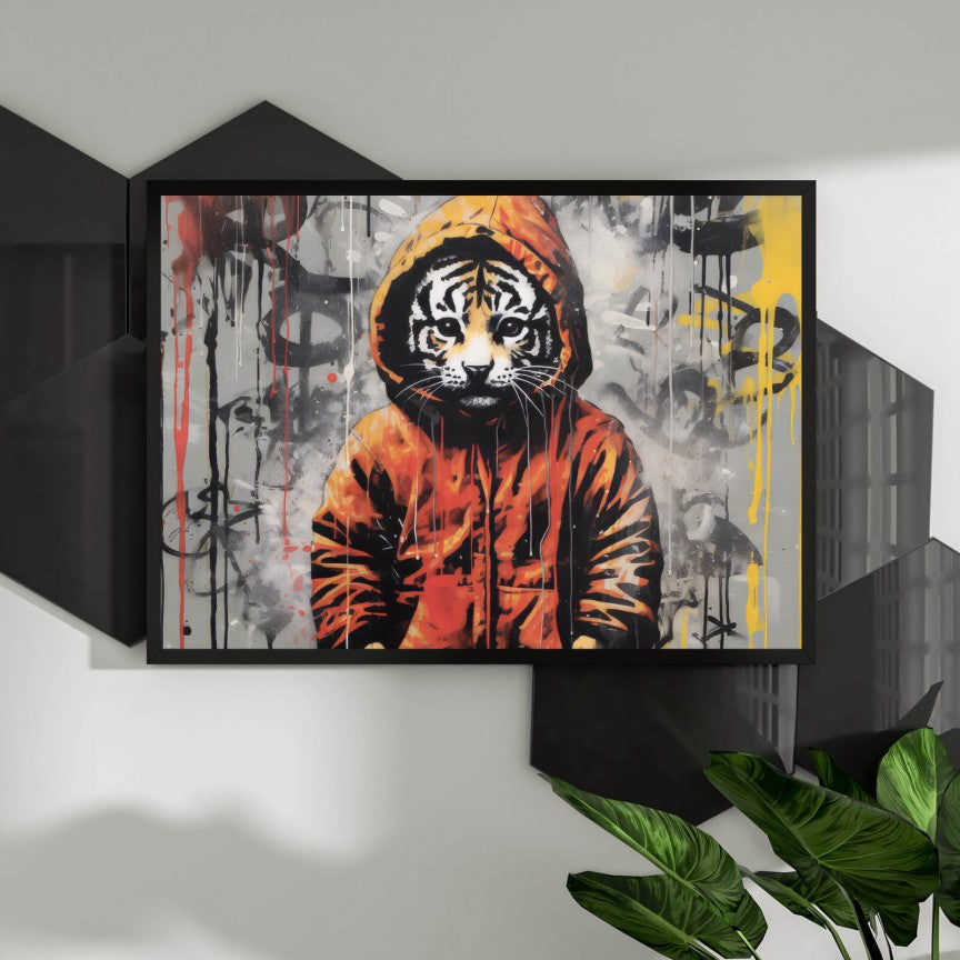 Poster Tiger Junge Street Art Stil Querformat