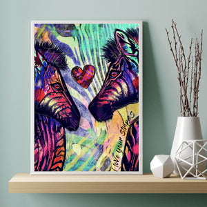 Poster Zebrapaar in Love Pop Art Hochformat