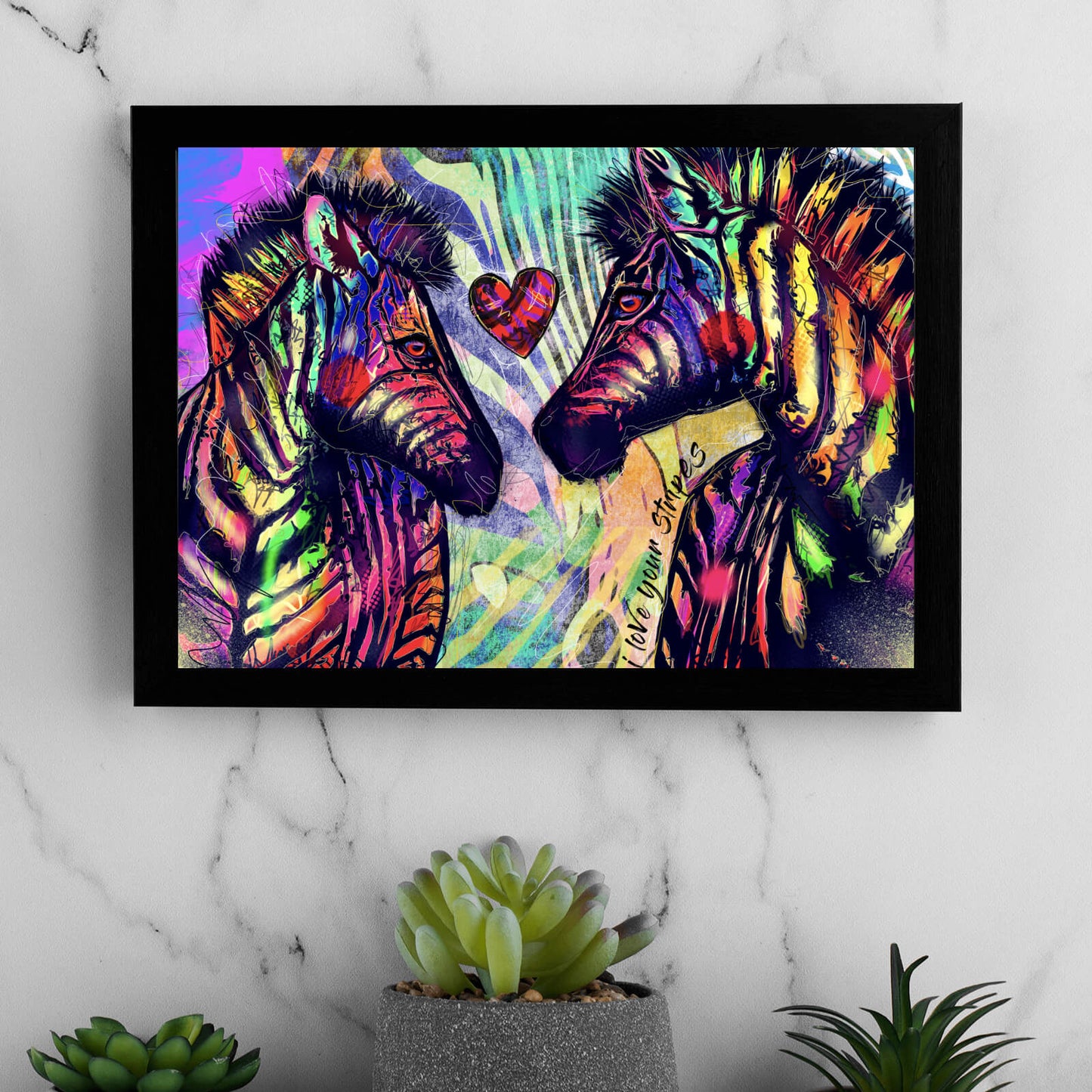 Poster Zebrapaar in Love Pop Art Querformat