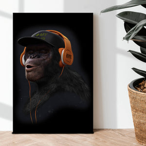 Leinwandbild Affe mit Kopfhörer Modern Art Hochformat